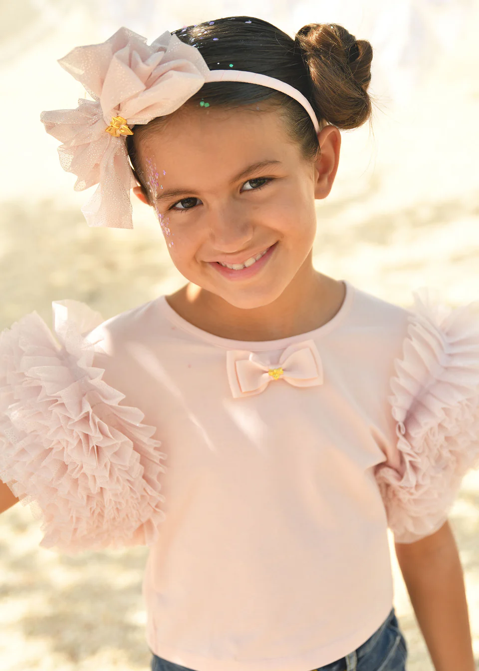 Lessi_Top_Sweet.Blush_Campaign Angel’s Face Παιδικό Τοπ Με Τούλινα Μανίκια Ροζ