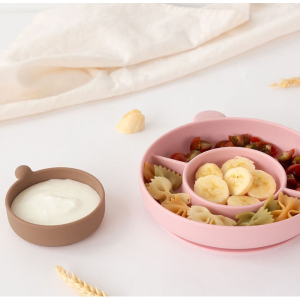 Kiokids Πιάτο Σιλικόνης Με Χωρίσματα & Μπολ Ροζ