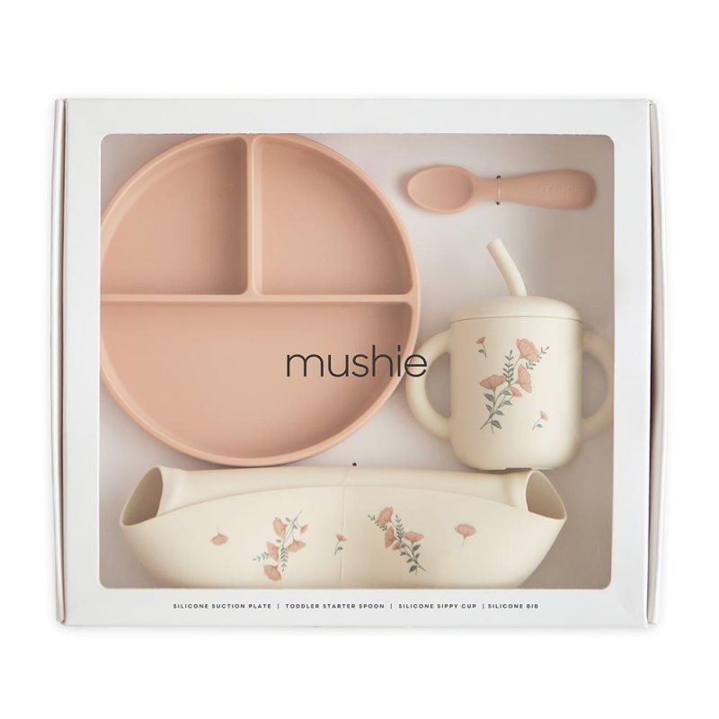 Mushie. Σετ Δώρου 4 Τεμαχίων Φαγητού Pink Flowers
